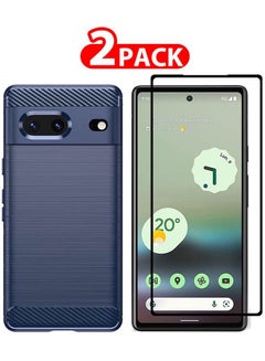 Buy 2 Pack For Google Pixel 7a Case And Screen Protector Soft TPU Bumper Protective Back Case Blue in UAE