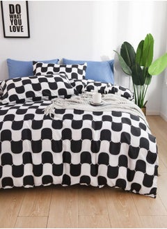 Buy 6-Piece Wave Design Black And White Color Queen/Double Size Without Filler Bedding Set Includes 1xDuvet Cover 200x230cm, 1xFlat Sheet 230x250cm, 4xPillowcases 50x75cm in UAE