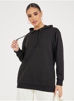 Buy Solid Regular Fit Longline Hoodie in Saudi Arabia