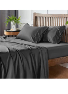 Buy SYOSI 4 Pack Cooling Bed Sheets Set for Night Sweats, 100% Rayon from Bamboo Sheets, Queen Size Luxury Silky Feel Hotel Bedding Queen Size, Dark Grey in UAE