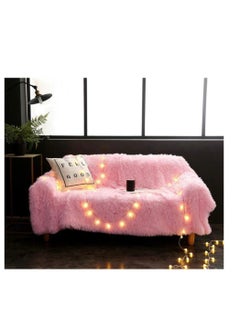 Buy Luxury Faux Fur Throw Blankets Winter Beds sofa Blanket Double Layer Fluffy Soft Warm Home Decor Imitated Faux Fur Mink Blanket pink color in UAE