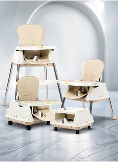 Buy 4 In 1 Baby High Chair for kids With Adjustable Height, Footrest, Tray And Belt For 6 Months to 3 Years Beige in UAE