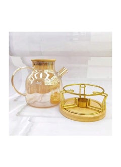 اشتري Rack Teapot Set Stainless Steel Lamp Holder Teapot Heating Furnace Accessories Holder Candle Holder Round Tea Warmer Wax Heater with 1500 ml Borosilicate Glass Teapot - Gold Rack في الامارات