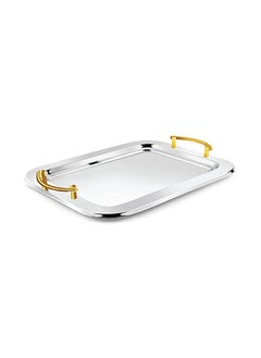 Buy Stainless Steel Serving Tray With Gold Handle  33x46 cm in UAE