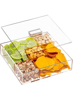 Buy Snack Serving Tray with Lid - Divided Appetizer Serving Tray Set, Empty Sectional Gift Box for Nuts & Dry Fruit Tray, Veggie Serving Platter, Candy Dish, Acrylic Clear-Gold, 5 Compartments in Saudi Arabia