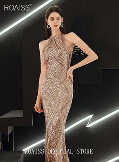 Buy Banquet Party Dress for Women Evening Dresses Sequins Floor-Length Mermaid Style Prom Ball Gown Wedding Elegant Slim Long Formal Dresses Bridesmaid Dress in UAE