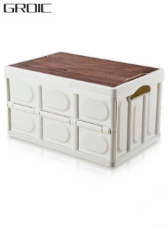 اشتري Plastic Storage Bag Box, Foldable Storage Box with Wooden Lid, Stackable Storage Box, Camping Storage Box, Camping Picnic Supplies في الامارات