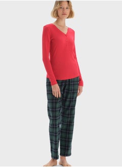 Buy Button Detail Top & Pyjama Set in UAE