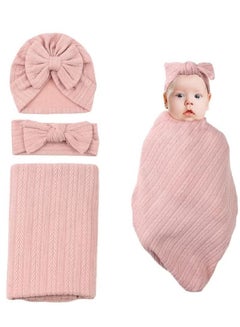 Buy Newborn Swaddle Blanket with Headband Set Wheat Pattern Swaddle Wrap Receiving Blanket for Baby Boy Girls Sleeping Bag (Pink) in UAE