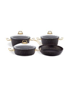 Buy 7-Piece Granitec Cookware Set - Tempered Glass Lids - 2 Deep Pots - 1 Low Pot - 1 Frypan - Non-Stick Surface - PFOA Free - Black & Gold in UAE