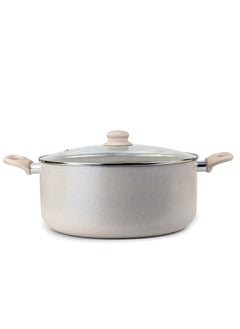 Buy Oak Casserole with Lid and Marble Coating, Soft Touch Handle Stew Pot Suitable for Gas Electric Induction and Ceramic Stove Dutch Oven - 32cm – Cream in UAE