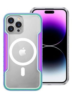 Buy iPhone 14 Pro Max Case Hybrid Heavy Duty Defender Anti-Drop Transparent Cover Wireless Charging Bumper Frame Aurora in UAE