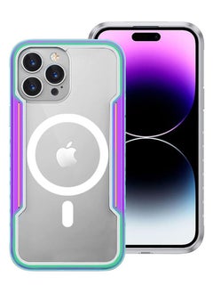 Buy iPhone 14 Pro Max Case Hybrid Heavy Duty Defender Anti-Drop Transparent Cover Wireless Charging Bumper Frame Aurora in UAE