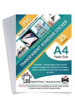 اشتري 25 ورقة PVC مقاس A4 ستيكر شفاف لاصق ذاتى قابل للطباعة - ورق ملصقات يمكن لصقه على الصفحات والاسطح لحمايتها او الطباعة عليه بطابعات الليزر والدجيتال في مصر