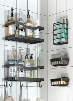 Buy 5-Pack Shower Rack, Adhesive Bathroom Organizer, No Drilling Required, Large Capacity, Rust-Proof Stainless Steel Bathroom Shower Organizer with 4 Hooks, Shower Rack for Indoor Shower, Black in Saudi Arabia