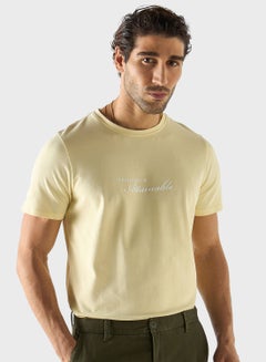 Buy Slogan Print Crew Neck T-Shirt in Saudi Arabia