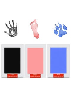 اشتري 9Pcs Inkless Hand And Footprint Kit Baby Imprint Kit 3 Paw Print Ink Pad With 6 Imprint Card Baby Keepsake Ornament Kit For Newborn Shower Giftdog Paw Print Kit(Black Pink Blue) في الامارات