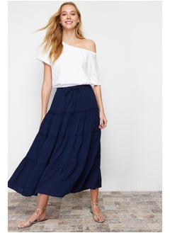 Buy Navy Blue Flared Maxi Length Woven Skirt with Gather Detail at Waist TWOSS24ET00098 in Egypt