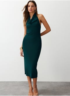 اشتري Emerald Green Scoop Neck Stretchy Knitted Midi Pencil Dress TWOSS24EL00106 في مصر