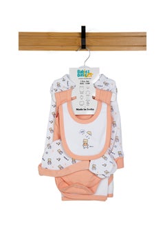 Buy BabiesBasic 7 piece unisex 100% cotton Gift Set include bib, blanket, mitten, cap, romper, top and bottom set, Rose in UAE