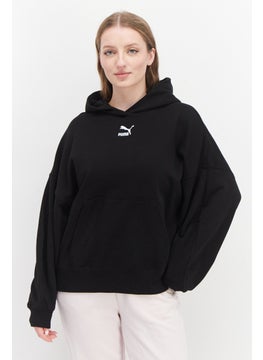 اشتري Women Oversized Fit Brand Logo Long Sleeve Training Hoodie , Black في الامارات