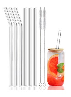 اشتري Reusable Clear Drinking Glass Straws Shatter Resistant Straw 3 Straight and 3 Bent With 2 Cleaning Brushes في الامارات