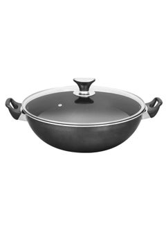 Buy Sonex Cooking Wok With Glass Lid 36 cm & 7 Ltr Capacity High Quality Aluminium , Non-Stick Coating & Bakelite Heat Resistant Handle, Durable, Long Lasting Construction, Even Heating, Easy to Clean in UAE