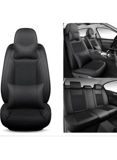 Buy Summer Luxury PU Leather Car Seat Cover, Full Set Breathable Car Seat Cover Universal Fit for 5 Seat Vehicles with Pillows (Black) in UAE