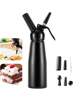 Buy Stainless Steel Cream Dispenser,Leak-Proof,With 3 Decorative Nozzles and Cleaning Brush,Suitable for Cake/Dessert/Coffee/Ice Cream(500ml Black) in Saudi Arabia