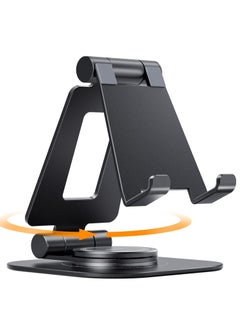 Buy 360 Rotating Cell Phone Stand, Fully Adjustable Foldable Desktop Phone Holder Cradle Dock, Cradle, Holder, Aluminum Desktop Stand, Thick Case Friendly, Compatible with All Phones, Black in UAE