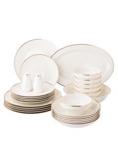 Buy 28-piece porcelain dining set with golden font, suitable for 6 people in Saudi Arabia