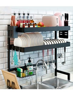 Buy 2 Tier Stainless Steel Dish Rack Over Sink Dish Drainer Rack Kitchen Storage Organizer in UAE