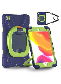 اشتري Moxedo Heavy Duty Shockproof Rugged Protective Colorful Case with 360 Rotating Kickstand and Shoulder Strap for Kids Compatible for iPad Mini 4 / 5 - Navy Blue/Lime في الامارات