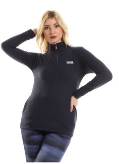 Buy Wool Long Sleeved Sweatshirt With Side Pockets - Navy Blue in Egypt