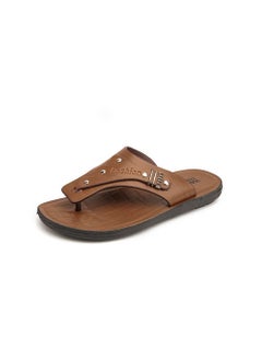 Buy Men Leather Flip-flops Brown in Saudi Arabia