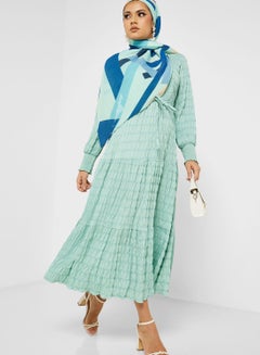 Buy Self Textured Belted Dress in UAE