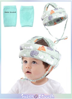 Buy Baby Head Protector with Baby Knee Pads, Baby Safety Helmet for Crawling Walking, Adjustable Head Cushion Bumper Bonnet for Infant Toddler, Green in Saudi Arabia