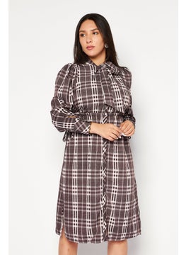 Buy Women 2 Piece Checked Dress With Sweater Set, Maroon/Black Combo in UAE