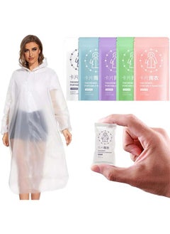 اشتري 5 PCS Transparent Raincoat for Adults,Unisex Disposable PVC Rain Ponchos Portable Compressed Pocket Raincoat Individually Wrapped Long Rain Poncho with Hood for Women Men Travel Outdoor-Multi في الامارات