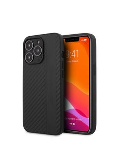 Buy AMG TPU Case With PU Carbon Effect Gray Leather Stripe And Hot Stamped Logo For iPhone 13 Pro (6.1") - Black in UAE