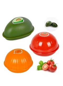 اشتري 3Pcs Plastic Vegetable Fresh Storage Box, Fruit and Vegetable Shaped Sealed Keeper Food Saver Storage Containers, Vegetable Crisper, Tomato Saver, Onion Container and Avocado Saver في السعودية