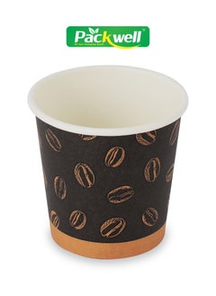 Buy Paper Cup- PWPC1002| 50 pcs pack, 4.0 OZ, Premium-Quality, BPA-Free, Food grade and Hygienic| Perfect for Parcels, Large Gatherings, Takeout, Etc| Black with Coffee Bean Prints in UAE