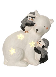 Buy LED-Infused Polar Bear with Penguins Figurine, White – 36 cms in UAE