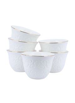 Buy A Set of White Porcelain Arabic Coffee Cups with Decoration 12 pieces in Saudi Arabia