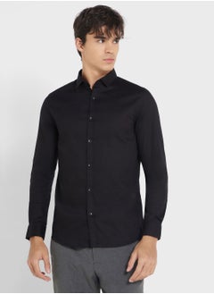 Buy Men Black Regular Fit Solid Casual Sustainable Shirt in Saudi Arabia