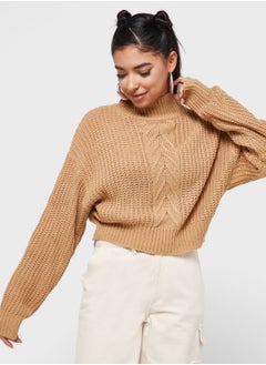 Buy Cable Knit High Neck Cropped Sweater in Saudi Arabia