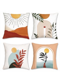 Buy Abstract Boho Throw Pillow Covers 18x18 Set of 4 Modern Minimalism Sun Arch Leaves Pillows Case Soft Velvet Cushion Covers for Couch Sofa Home Decor in UAE