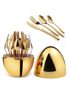 Buy 24 Piece Silverware Set Service for 6,Premium Stainless Steel Flatware Set,Durable Home Kitchen Eating Flatware Set,Include Fork Knife Spoon Set with Egg Shaped Tableware Storage Box Gold in UAE