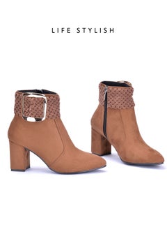 اشتري R-7 An Elegant Suede Heeled Boot By Buckle Strap - Havan في مصر