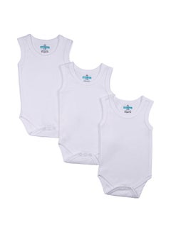 Buy 100% Super Soft Cotton,Sleeveless Romper/Bodysuit, for New Born to 24months. Set of 3 - White in UAE